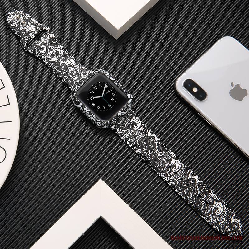 Apple Watch Series 1 Drukowana Futerał Ochraniacz Modna Marka Czarny Silikonowe