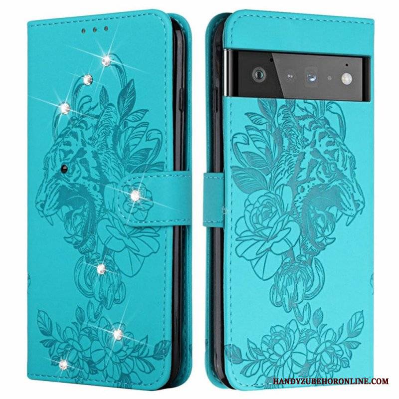 Etui Folio do Google Pixel 6 Barokowy Tygrys I Strass