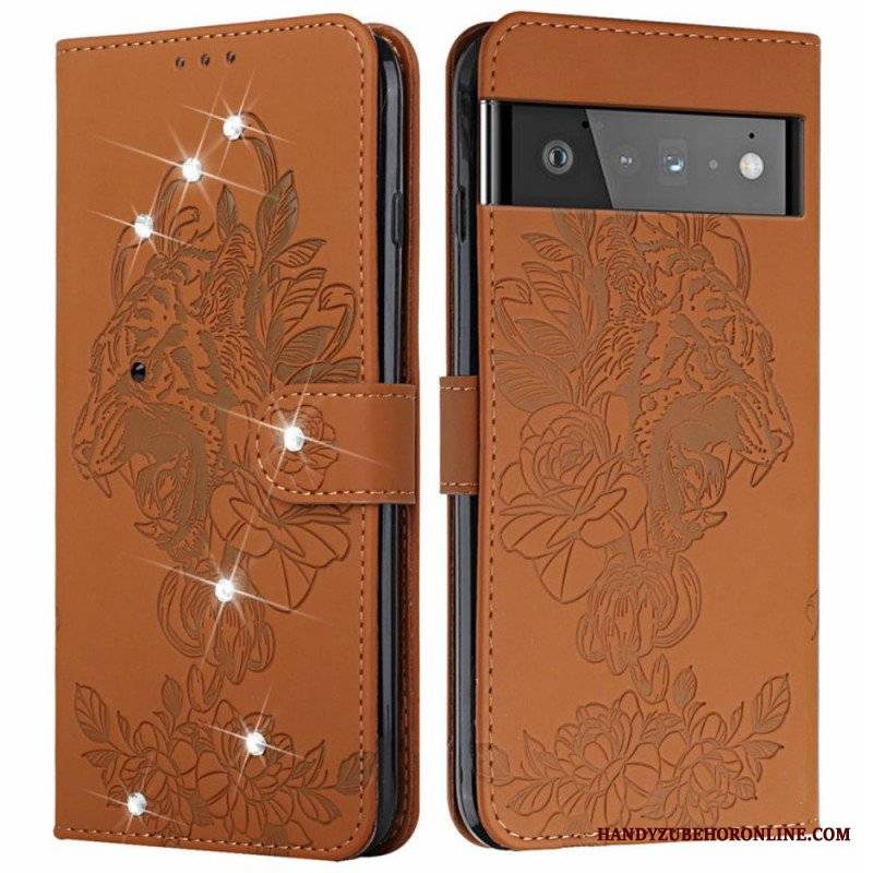 Etui Folio do Google Pixel 6 Barokowy Tygrys I Strass