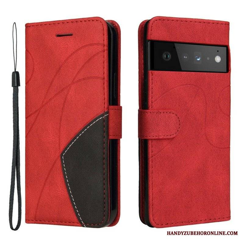 Etui Folio do Google Pixel 6 Dwukolorowa Sygnowana Sztuczna Skóra