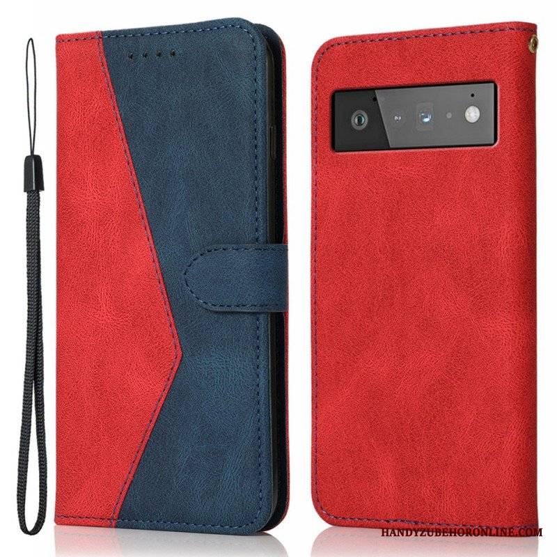 Etui Folio do Google Pixel 6 Pro Dwukolorowa Trójkątna Sztuczna Skóra