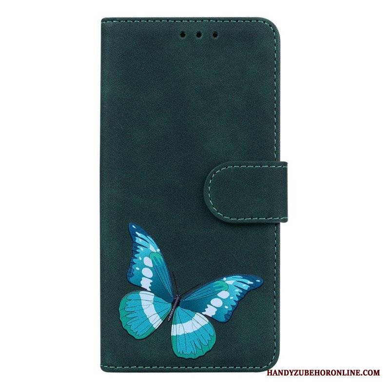 Etui Folio do Google Pixel 6 Pro Motyl Dotykający Skóry