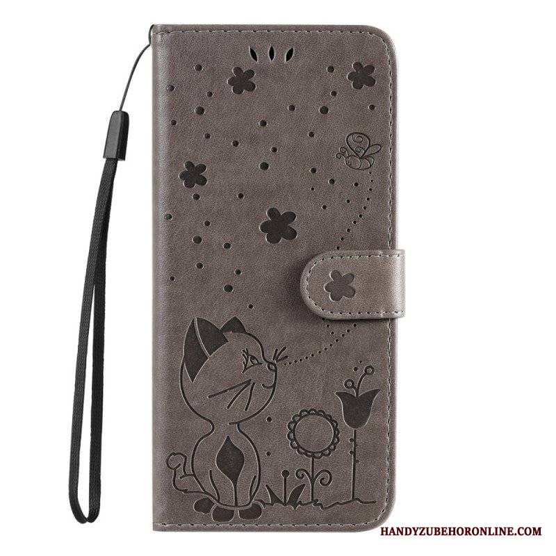 Etui Folio do Honor Magic 5 Lite z Łańcuch Kot I Pszczoła Z Smyczą