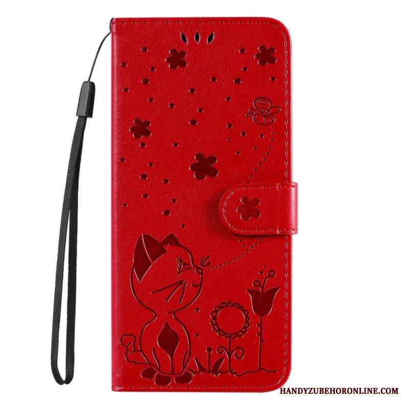 Etui Folio do Honor Magic 5 Lite z Łańcuch Kot I Pszczoła Z Smyczą