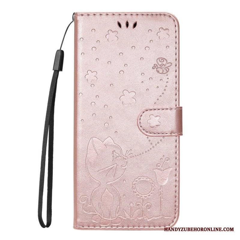 Etui Folio do Honor Magic 5 Lite z Łańcuch Kot I Pszczoła Z Smyczą