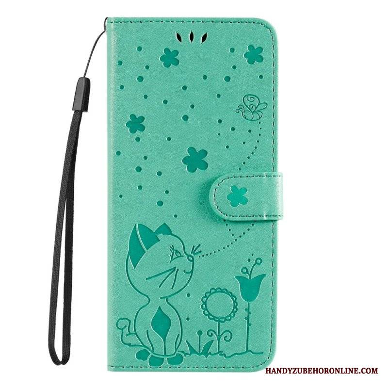 Etui Folio do Honor Magic 5 Lite z Łańcuch Kot I Pszczoła Z Smyczą