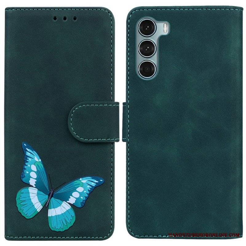 Etui Folio do Moto G200 5G Motyl Dotykający Skóry