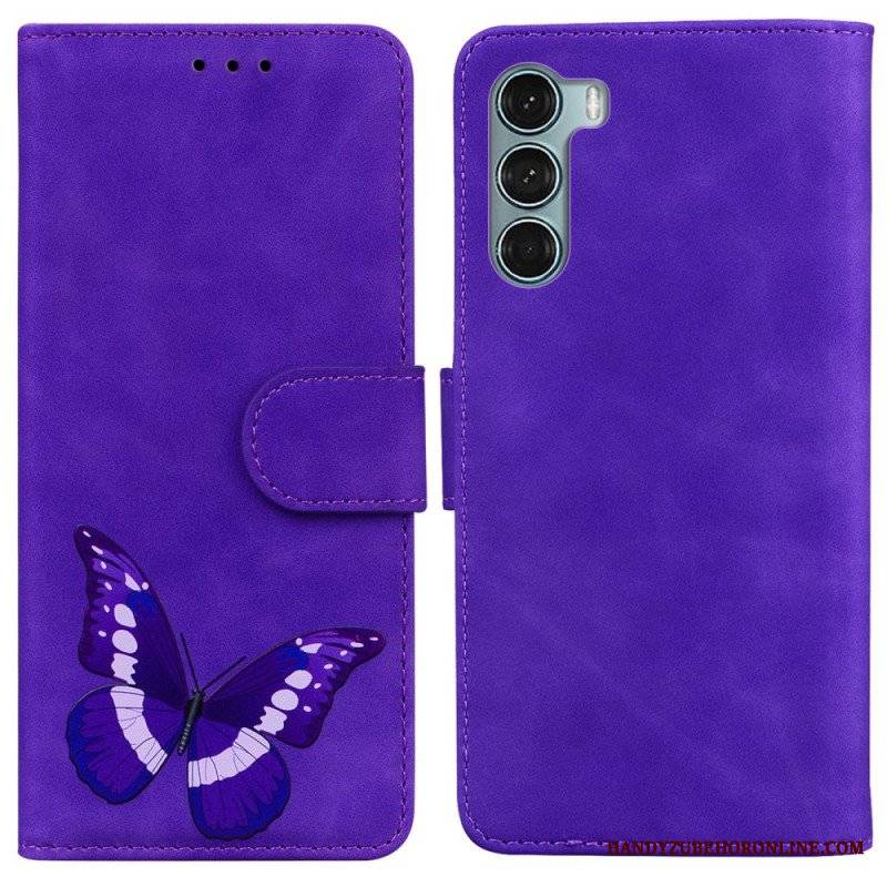 Etui Folio do Moto G200 5G Motyl Dotykający Skóry