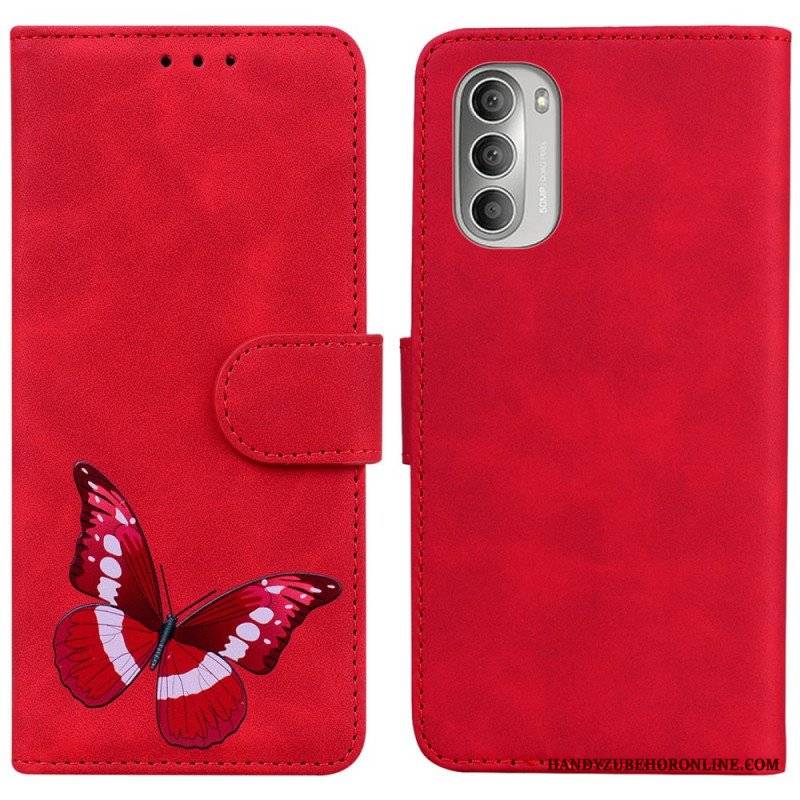 Etui Folio do Moto G51 5G Motyl Dotykający Skóry