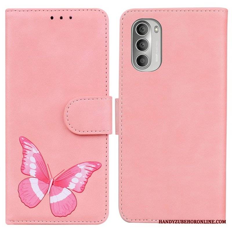 Etui Folio do Moto G51 5G Motyl Dotykający Skóry