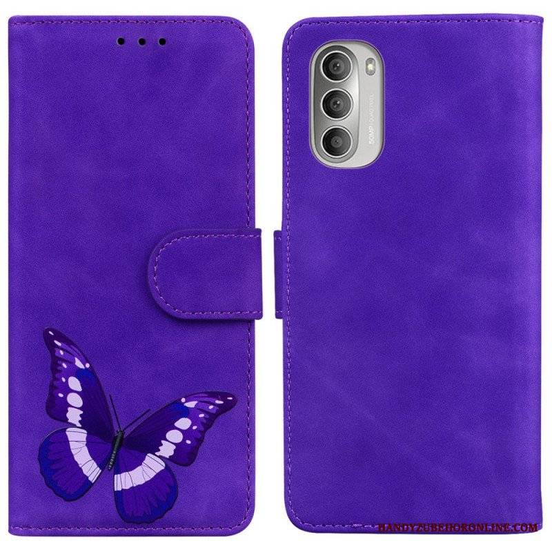 Etui Folio do Moto G51 5G Motyl Dotykający Skóry