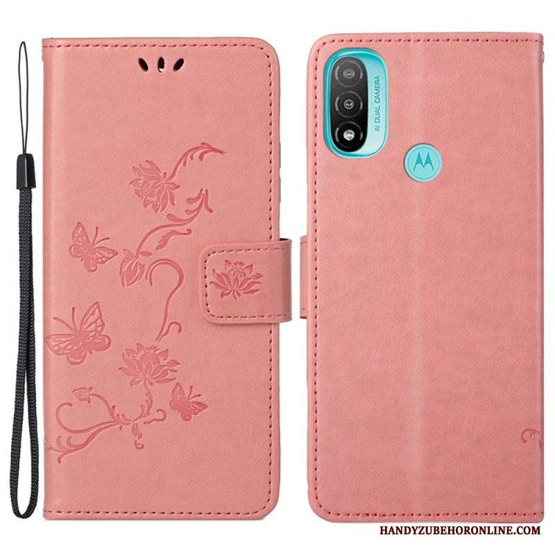 Etui Folio do Moto G71 5G Azjatyckie Motyle I Kwiaty