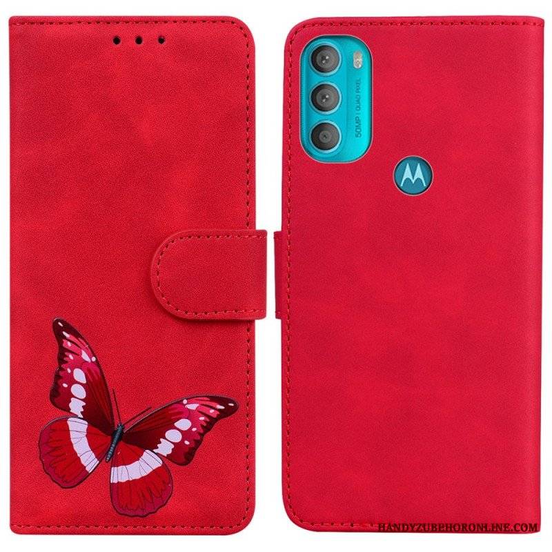 Etui Folio do Moto G71 5G Motyl Dotykający Skóry