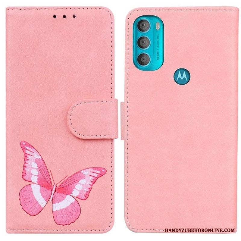 Etui Folio do Moto G71 5G Motyl Dotykający Skóry