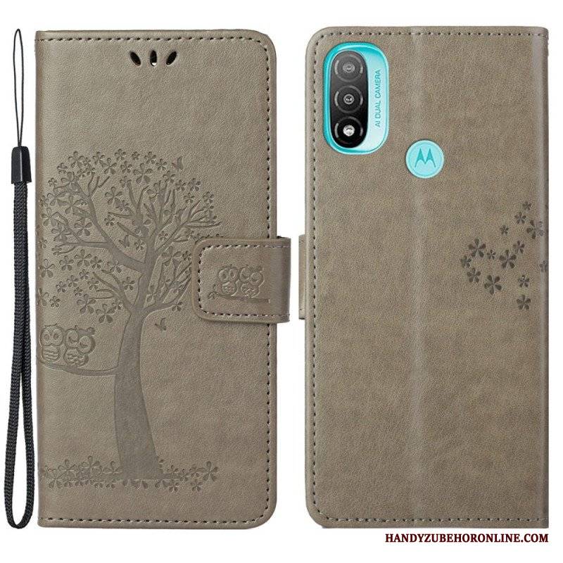 Etui Folio do Moto G71 5G z Łańcuch Drzewo Stringów I Sowy