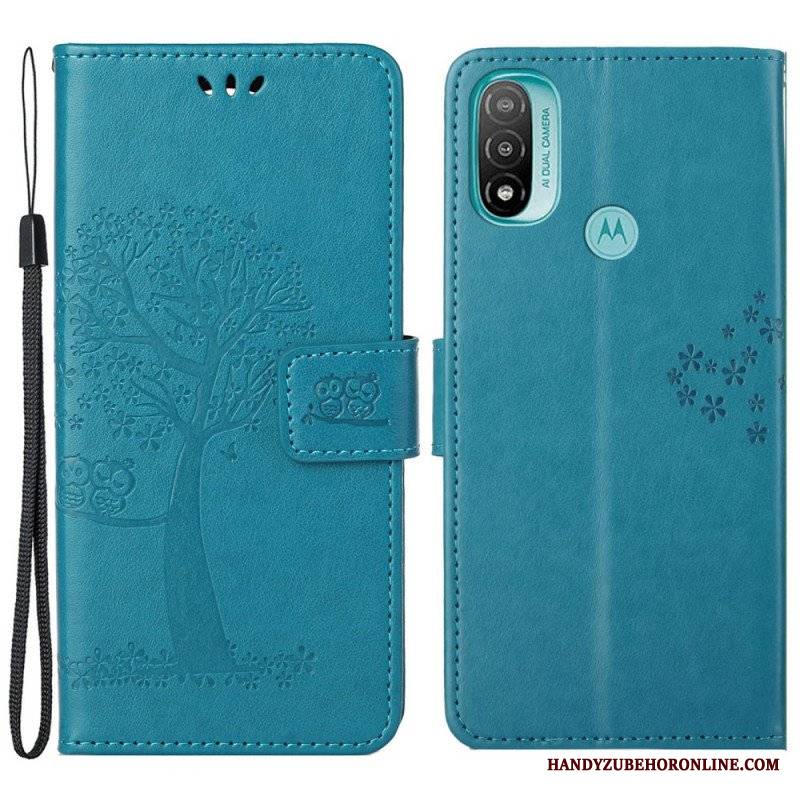 Etui Folio do Moto G71 5G z Łańcuch Drzewo Stringów I Sowy