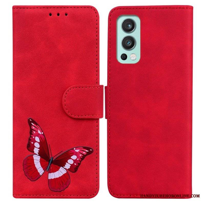 Etui Folio do OnePlus Nord 2 5G Motyl Dotykający Skóry