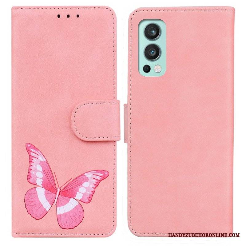 Etui Folio do OnePlus Nord 2 5G Motyl Dotykający Skóry