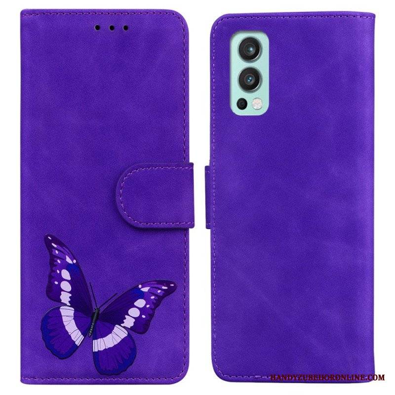 Etui Folio do OnePlus Nord 2 5G Motyl Dotykający Skóry