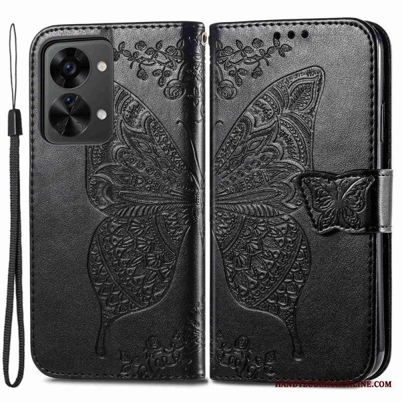 Etui Folio do OnePlus Nord 2T 5G z Łańcuch Etui Na Karty Ze Smyczą Butterfly