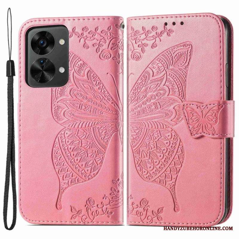 Etui Folio do OnePlus Nord 2T 5G z Łańcuch Etui Na Karty Ze Smyczą Butterfly