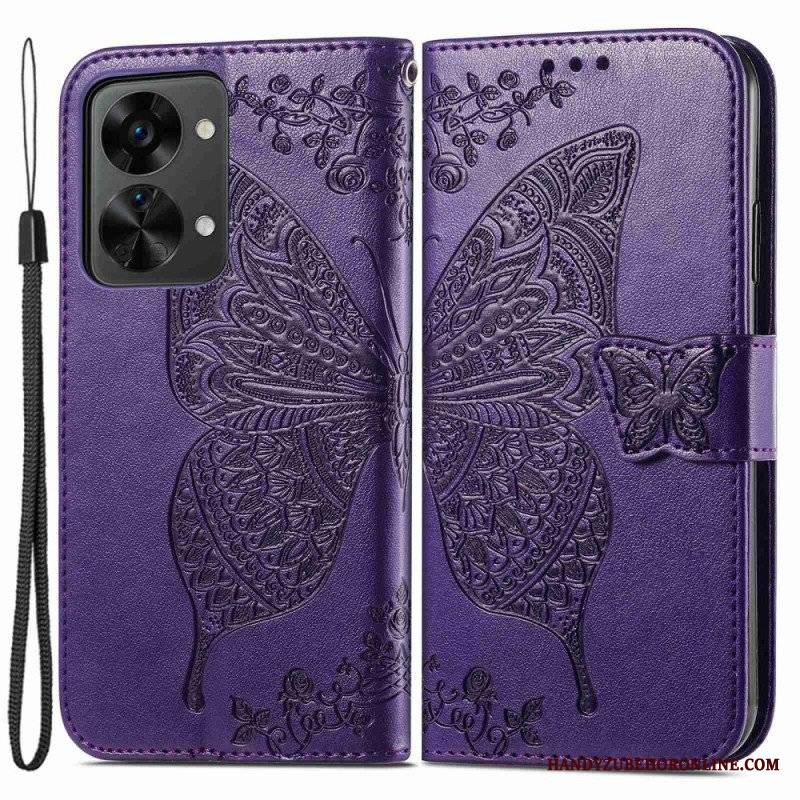 Etui Folio do OnePlus Nord 2T 5G z Łańcuch Etui Na Karty Ze Smyczą Butterfly