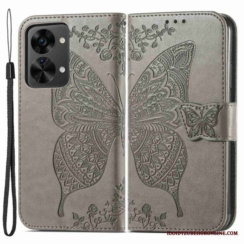 Etui Folio do OnePlus Nord 2T 5G z Łańcuch Etui Na Karty Ze Smyczą Butterfly