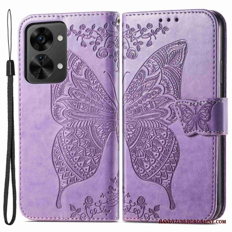 Etui Folio do OnePlus Nord 2T 5G z Łańcuch Etui Na Karty Ze Smyczą Butterfly