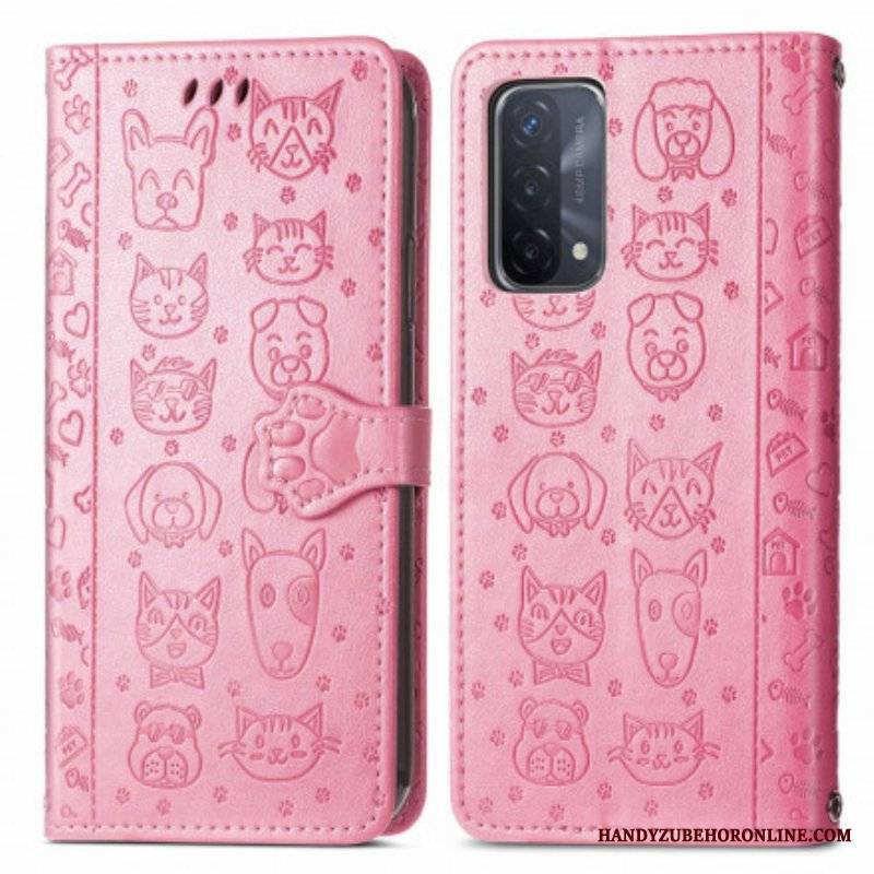 Etui Folio do Oppo A54 5G / A74 5G Animowane Zwierzęta