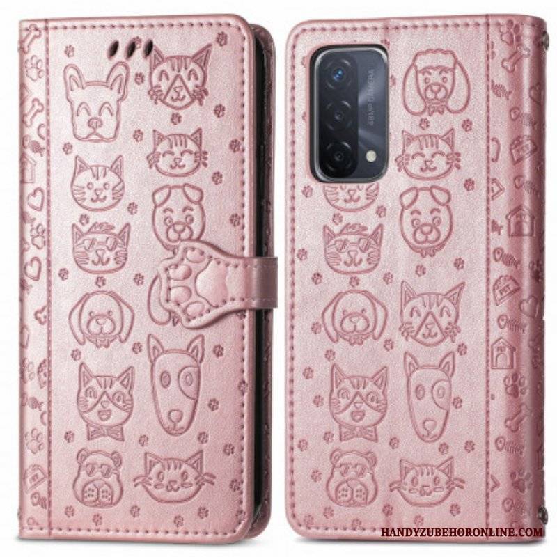 Etui Folio do Oppo A54 5G / A74 5G Animowane Zwierzęta