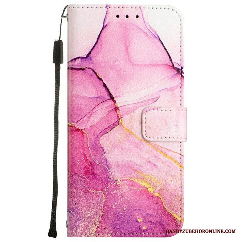 Etui Folio do Oppo A54 5G / A74 5G Marmur Ze Smyczą