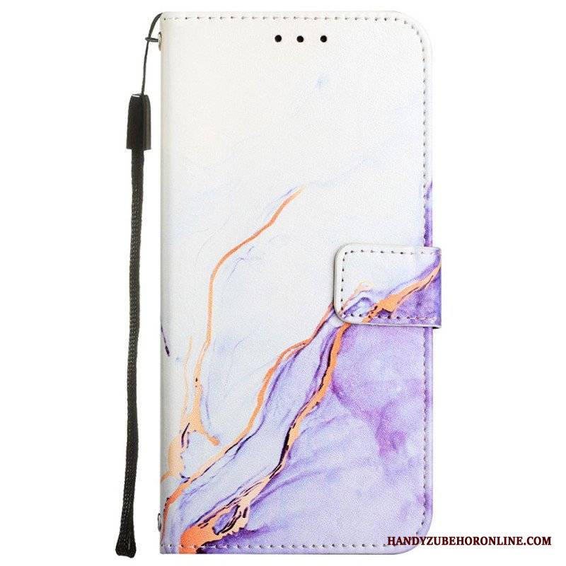 Etui Folio do Oppo A54 5G / A74 5G Marmur Ze Smyczą