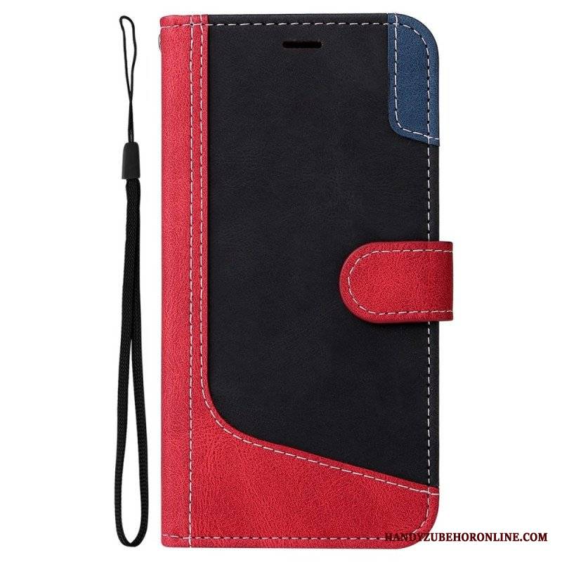 Etui Folio do Oppo A94 5G Trójkolorowy Ze Smyczą