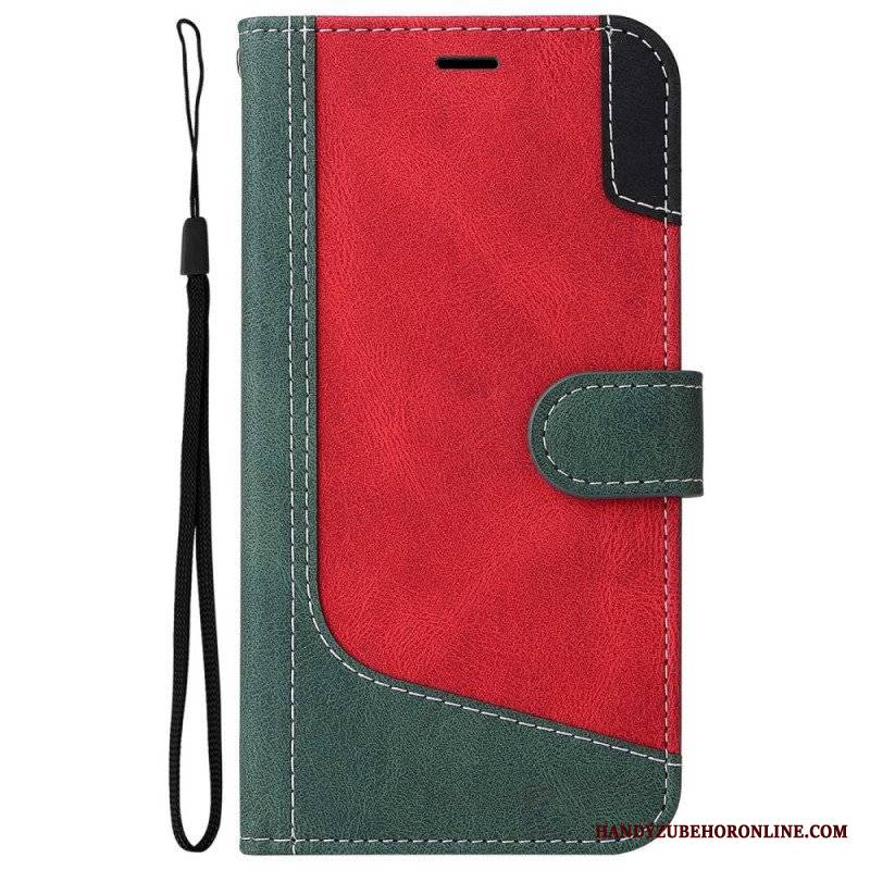 Etui Folio do Oppo A94 5G Trójkolorowy Ze Smyczą