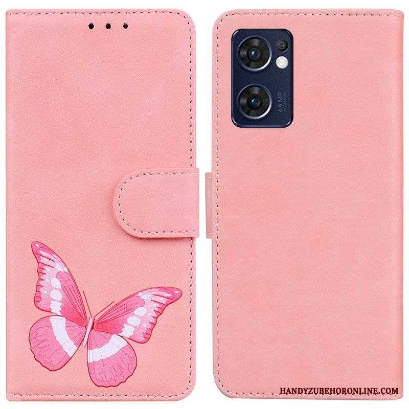 Etui Folio do Oppo Find X5 Lite Motyl Dotykający Skóry