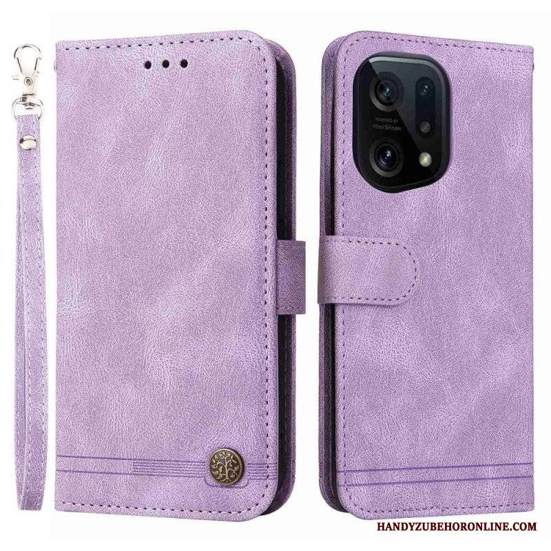 Etui Folio do Oppo Find X5 Skórzany Styl Z Ozdobnym Nitem