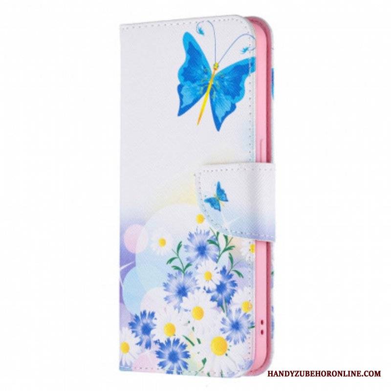 Etui Folio do Oppo Reno 6 5G Malowane Motyle I Kwiaty