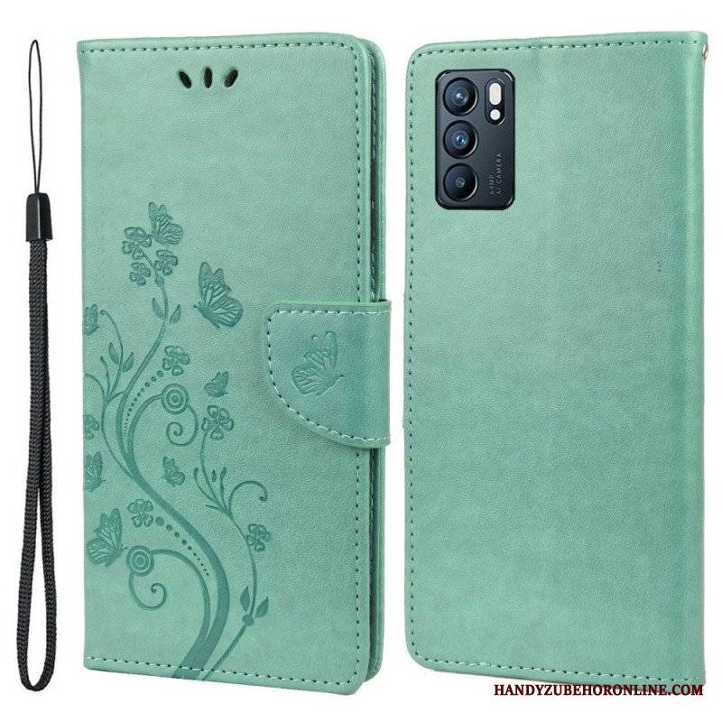 Etui Folio do Oppo Reno 6 5G Motyle I Kwiaty