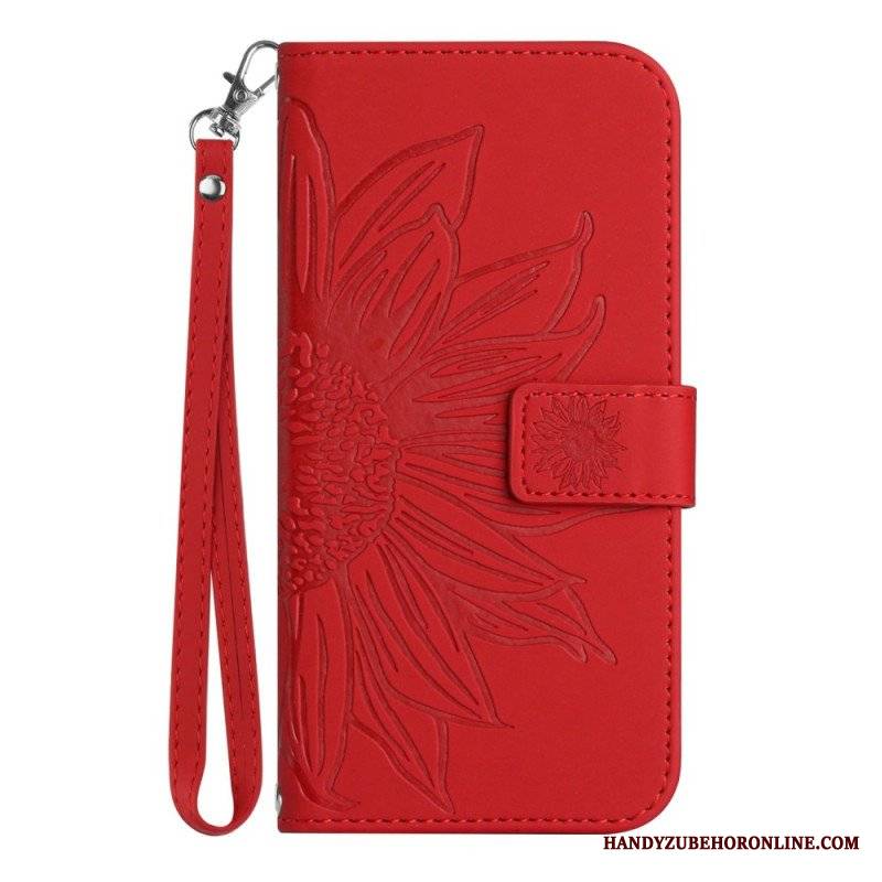 Etui Folio do Poco M4 5G Słonecznik Z Smyczą