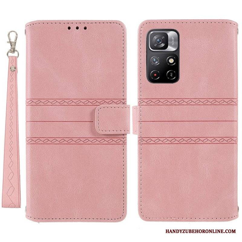 Etui Folio do Poco M4 Pro 5G Koronkowe Szwy