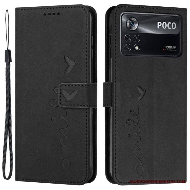 Etui Folio do Poco X4 Pro 5G z Łańcuch Pasiasty Uśmiech