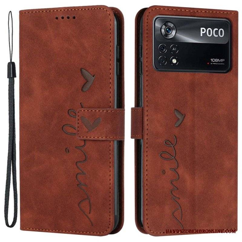 Etui Folio do Poco X4 Pro 5G z Łańcuch Pasiasty Uśmiech