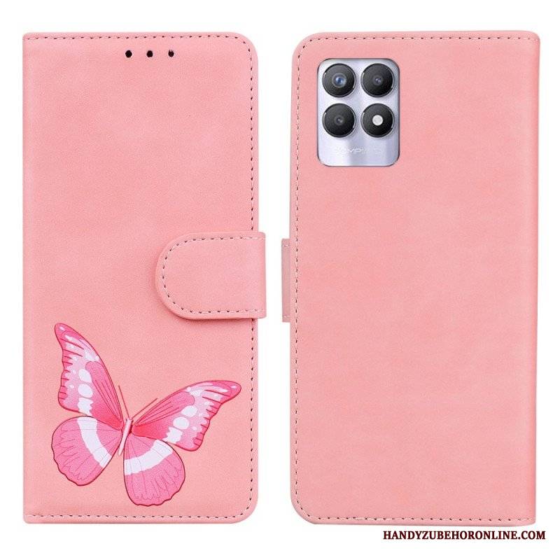 Etui Folio do Realme 8i Motyl Dotykający Skóry