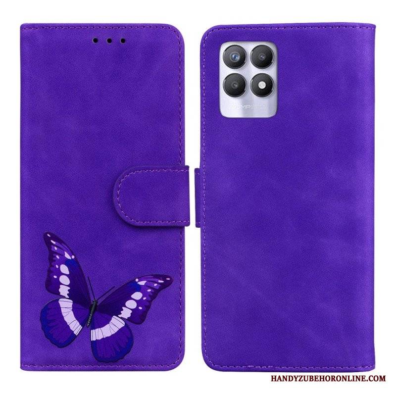 Etui Folio do Realme 8i Motyl Dotykający Skóry