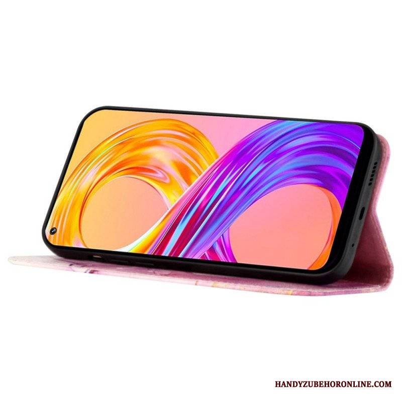 Etui Folio do Realme GT2 Pro z Łańcuch Pasek Marmuru