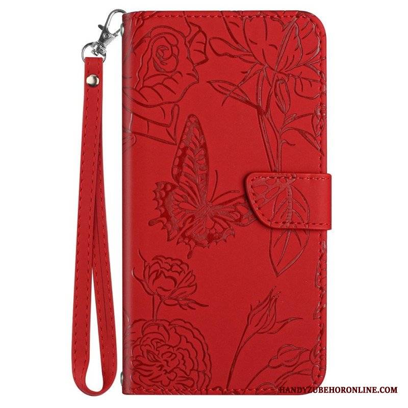 Etui Folio do Samsung Galaxy A13 Motyl Ze Smyczą