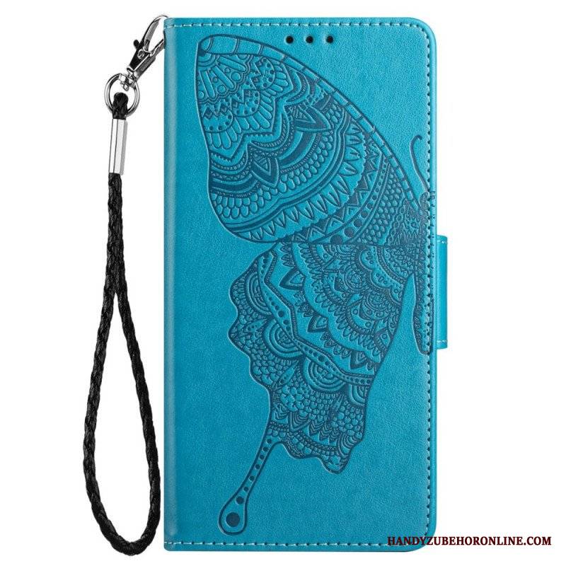 Etui Folio do Samsung Galaxy A13 z Łańcuch Dwukolorowy Motyl Z Paskiem