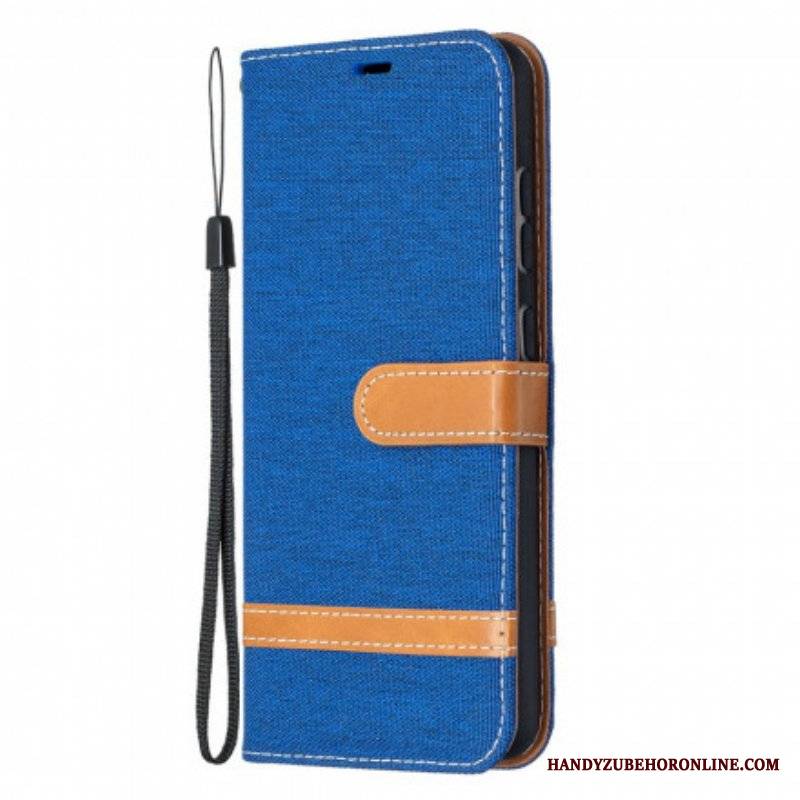 Etui Folio do Samsung Galaxy A52 4G / A52 5G / A52s 5G z Łańcuch Pasek Z Efektem Tkaniny I Skóry