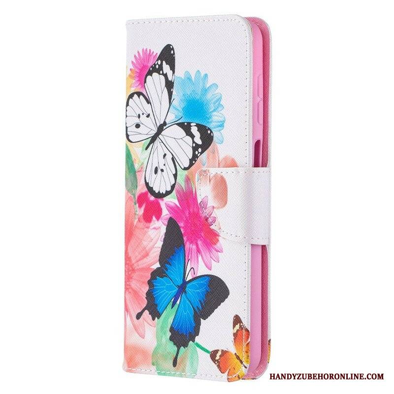 Etui Folio do Samsung Galaxy M12 / A12 Malowane Motyle I Kwiaty