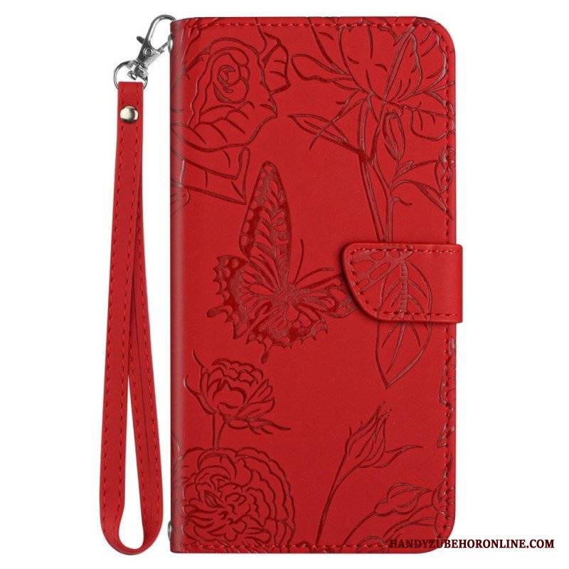 Etui Folio do Samsung Galaxy M23 5G Dyskretne Motyle I Smycz